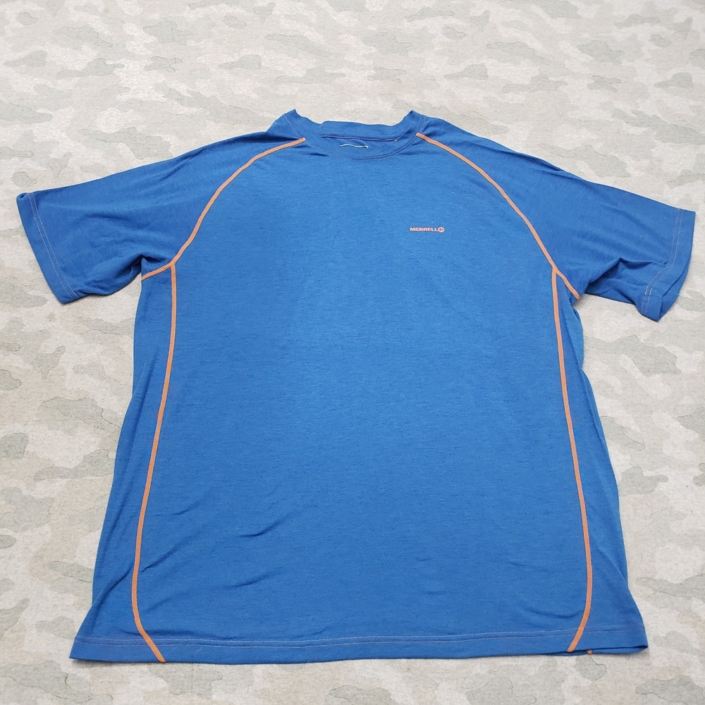 Merrell Shirt Mens Medium Blue Opti-Wick Short‎ Sleeve Outdoors Hiking Travel